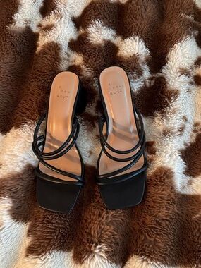 a new day Black Strappy Square-Toe Slide Mules